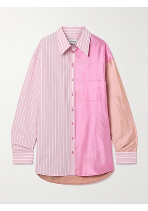 Christopher John Rogers - Patchwork Satin, Silk-twill And Striped Cotton-blend Poplin Shirt - Pink - x small,small,medium,large,x large,xx large