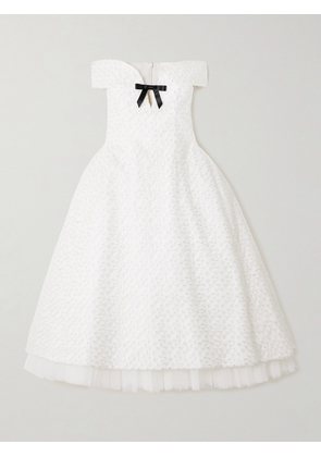 SHUSHU/TONG - Off-the-shoulder Embellished Embroidered Tulle Midi Dress - White - UK 8,UK 10
