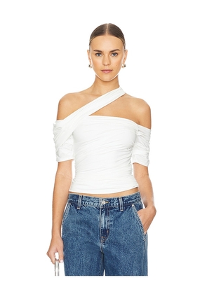 LEJE Ruched Asymmetric Top in White. Size M, S.