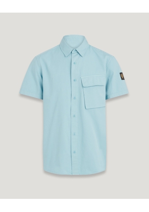 Belstaff Scale Short Sleeve Shirt Men's Garment Dye Cotton Skyline Blue Size M