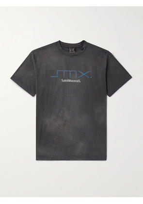 SAINT Mxxxxxx - Logo-Print Distressed Cotton-Jersey T-Shirt - Men - Gray - S