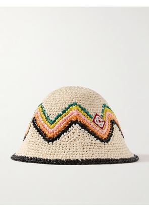 Casablanca - Logo-Appliquéd Crocheted Faux Raffia Bucket Hat - Men - Neutrals - S/M