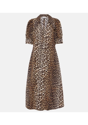 Ganni Leopard-print cotton poplin midi dress