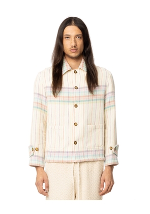 Textured Striped Weave Jacket - Off White