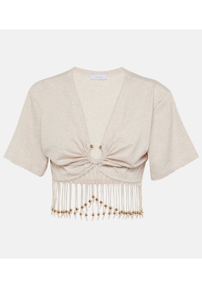 Rabanne Fringed beaded cotton jersey crop top