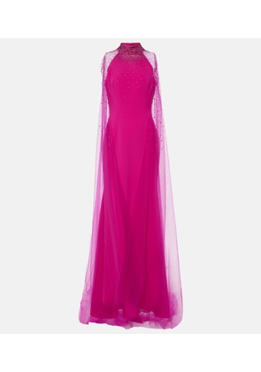 Jenny Packham Limelight crystal-embellished caped gown