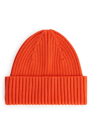 Rib Knit Beanie - Orange