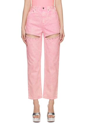 AREA Pink Crystal Slit Jeans