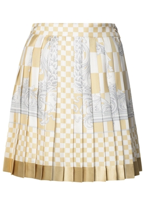 Versace Barocco Checkerboard-Printed Pleated Mini Skirt