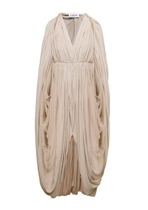 Lanvin Long Beige Cape Drape Dress In Polyester Woman
