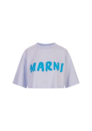 Marni Light Blue Crop T-Shirt With Blue Brushed Logo