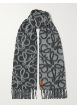 Loewe - Fringed Jacquard-knit Scarf - Blue - One size