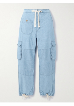 Polo Ralph Lauren - Tie-detailed Paneled Cotton-chambray Tapered Cargo Pants - Blue - US00,US0,US2,US4,US6,US8,US10,US12