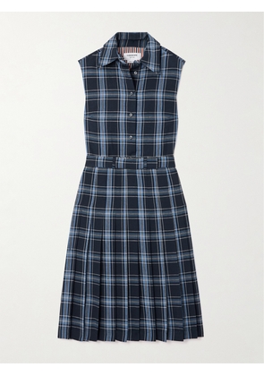 Thom Browne - Belted Checked Wool And Linen-blend Midi Dress - Blue - IT36,IT38,IT40,IT42,IT44,IT46