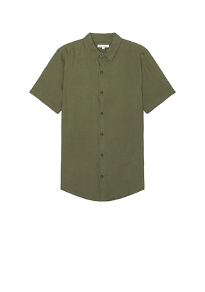 onia Jack Air Linen Shirt in Olive. Size M, S, XL/1X.