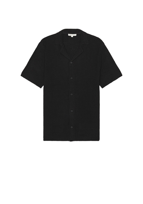 onia Cotton Textured Camp Shirt in Black. Size M, S, XL/1X.