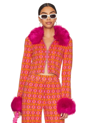 Show Me Your Mumu Zermatt Faux Fur Zip Up in Pink. Size XS.
