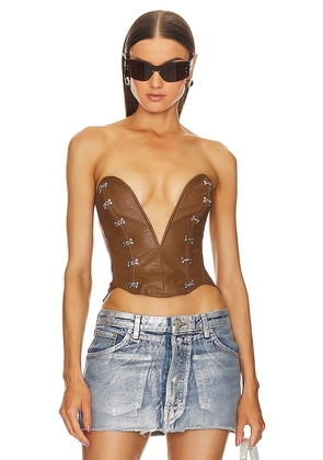 Sketch-Y X Revolve Zorya Faux Leather Corset in Brown. Size S.