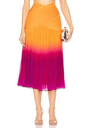AMUR Louise Pleated Maxi Skirt in Orange. Size 6.