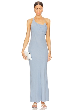 St. Agni Asymmetrical Drape Maxi Dress in Baby Blue. Size M, S, XS.