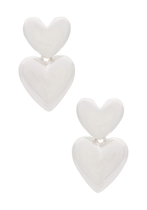SHASHI Double Heart Drop Earring in Metallic Silver.