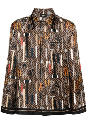 FENDI graphic-print silk shirt - Brown
