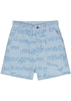 Emporio Armani logo-print chambray shorts - Blue