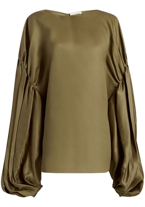 KHAITE Quico pleat-detail silk blouse - Brown