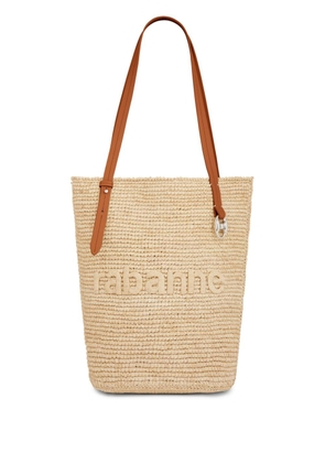 Rabanne logo-embroidered raffia tote bag - Neutrals