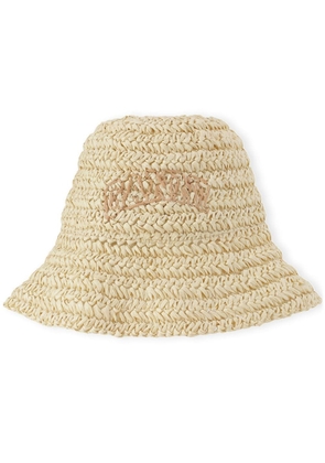 GANNI logo-embroidered bucket hat - Neutrals