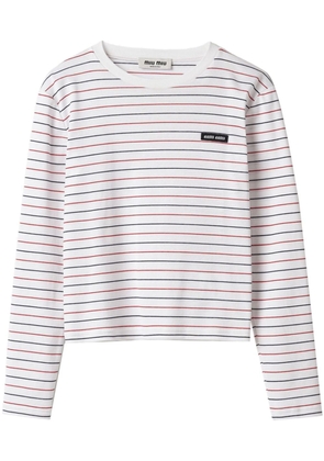 Miu Miu logo-appliqué striped T-shirt - White
