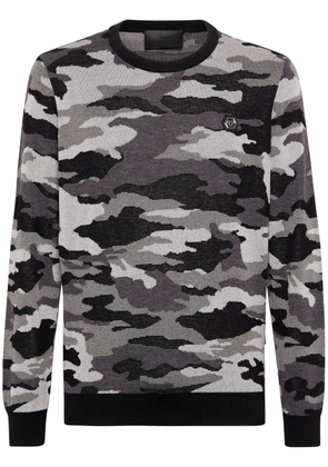 Philipp Plein camouflage-pattern merino jumper - Black