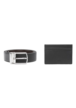 BOSS leather belt and card holder set - Black