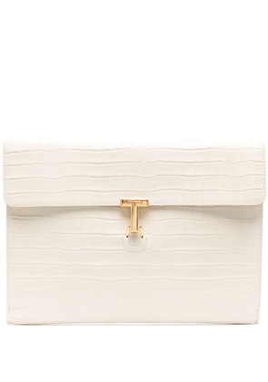TOM FORD crocodile-embossed leather clutch bag - Neutrals