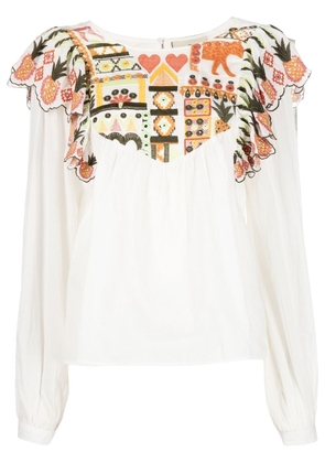 FARM Rio pineapple-embroidered blouse - White