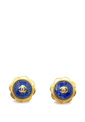 CHANEL Pre-Owned 1997 Flower Stone CC Clip On costume earrings - Blue