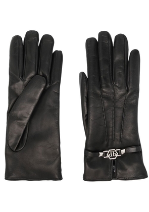 Philipp Plein logo-plaque leather gloves - Black