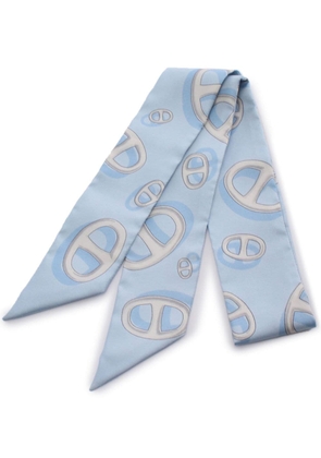 Hermès Pre-Owned 2010s Chaîne d'Ancre-print silk twilly scarf - Blue