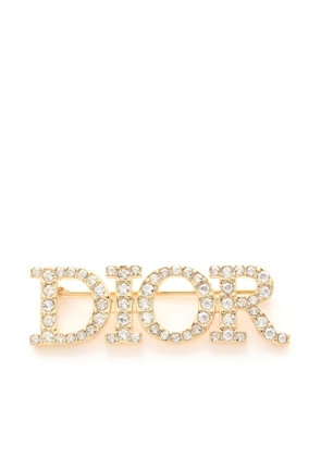 Christian Dior Pre-Owned 2010s rhinestone-embellished logo brooch - Gold