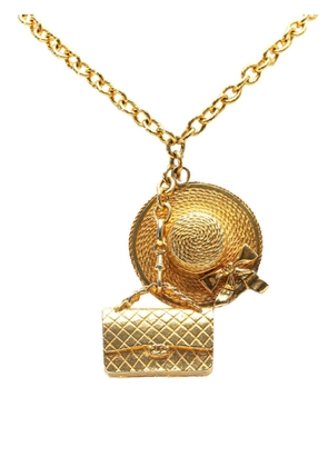 CHANEL Pre-Owned 1990-2000 Flap Bag and Hat Pendant costume necklace - Gold