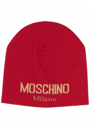 Moschino logo-knitted beanie - Red