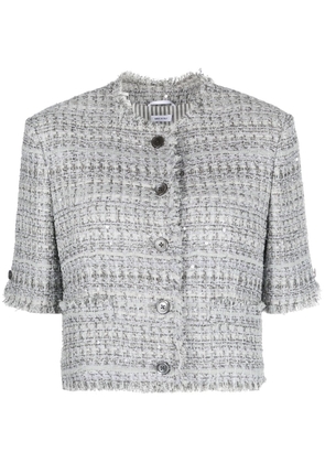 Thom Browne cropped silk tweed jacket - Grey