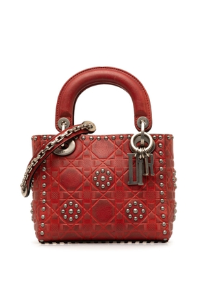 Christian Dior Pre-Owned 2017 Mini Embossed Calfskin Cannage Studded Supple Lady Dior satchel - Red