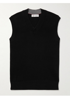 Brunello Cucinelli - Ribbed Cotton Sweater Vest - Men - Black - IT 46
