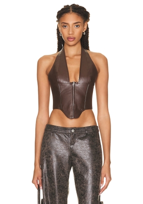Miaou Mara Corset in Brown Leather - Brown. Size XL (also in ).
