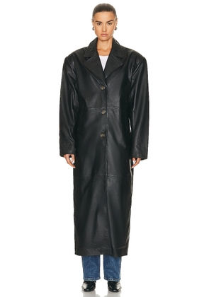 GRLFRND The Long Leather Coat in Black - Black. Size L (also in XL, XXS).