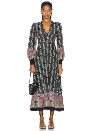 Etro Long Sleeve Maxi Dress in Multi - Black. Size 38 (also in ).