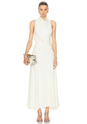 Brandon Maxwell The Valerie Draped Neckline & Belted Waist Dress in Ivory - Ivory. Size 4 (also in ).