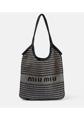 Miu Miu Logo leather-trimmed crochet tote bag