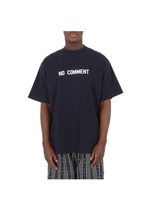 Balenciaga Marine Blue Cotton No Comment Print T-Shirt